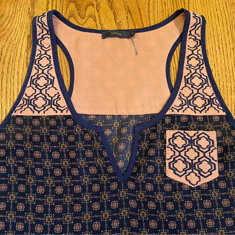 THML Navy Patterned Embroidered Racerback Tank Top - Picture 2 of 10